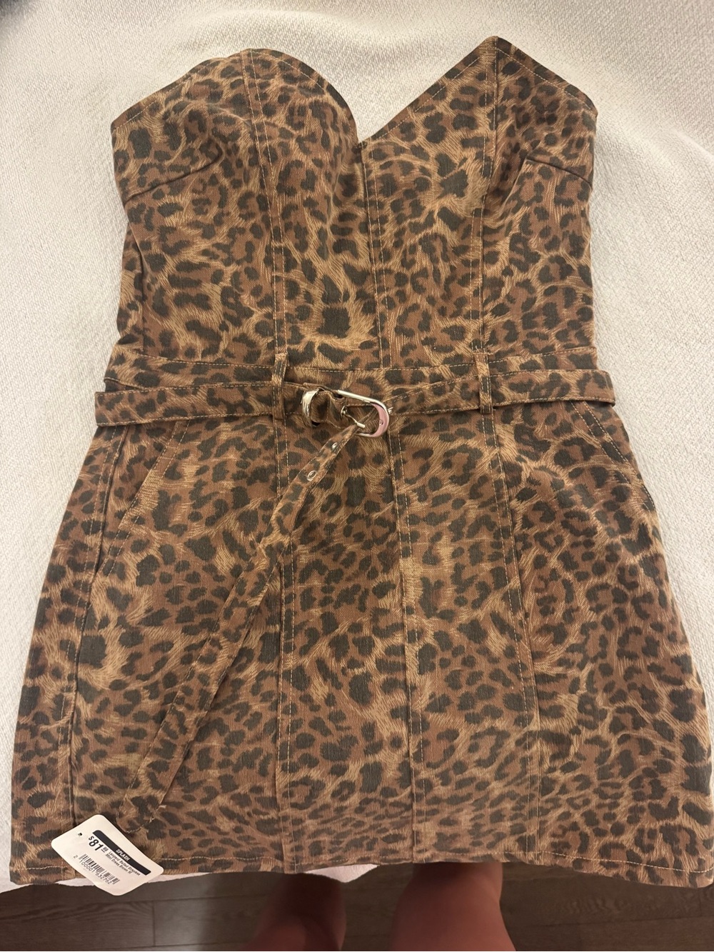 Olivaceous Strapless Leopard Print Mini Dress - Brown, Black
